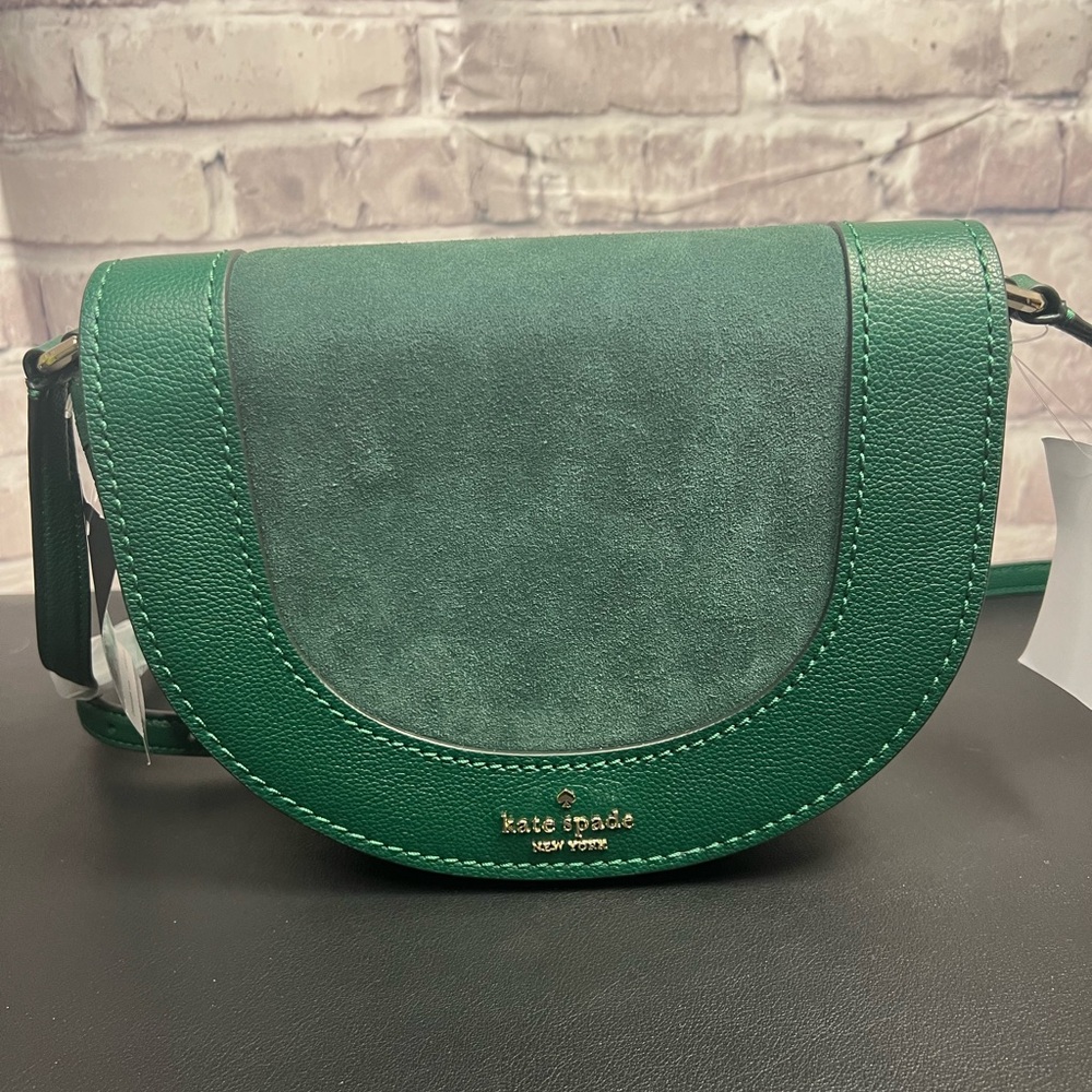 NWT Kate Spade Crescent Crossbody - Suede and Leather - Green